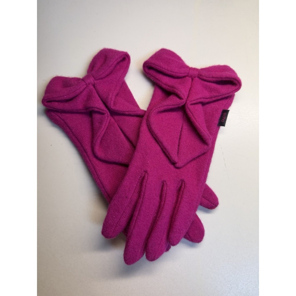 Echo Pink Wool Blend Bow Gloves Women's Size Small Touchscreen Winter Gloves